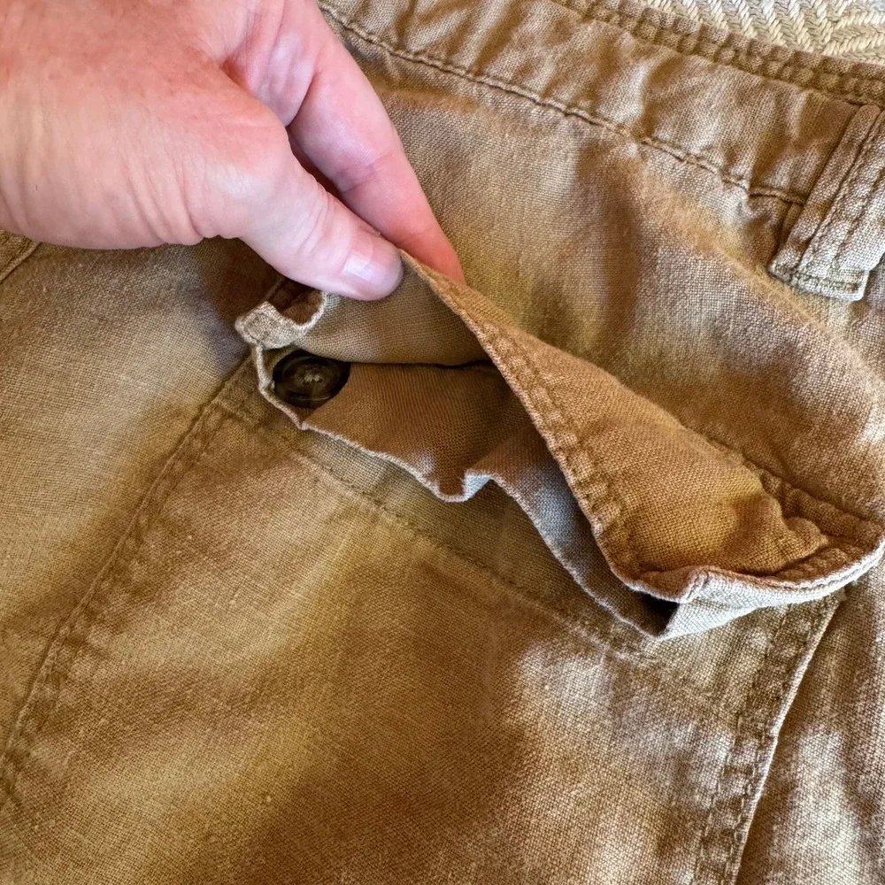 Murano Baird McNutt Linen Pants Mens 32x30 Khaki Tan Drawstring Casual Trousers